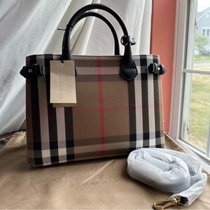 Burberry Medium Banner Bag in House Check and Leather